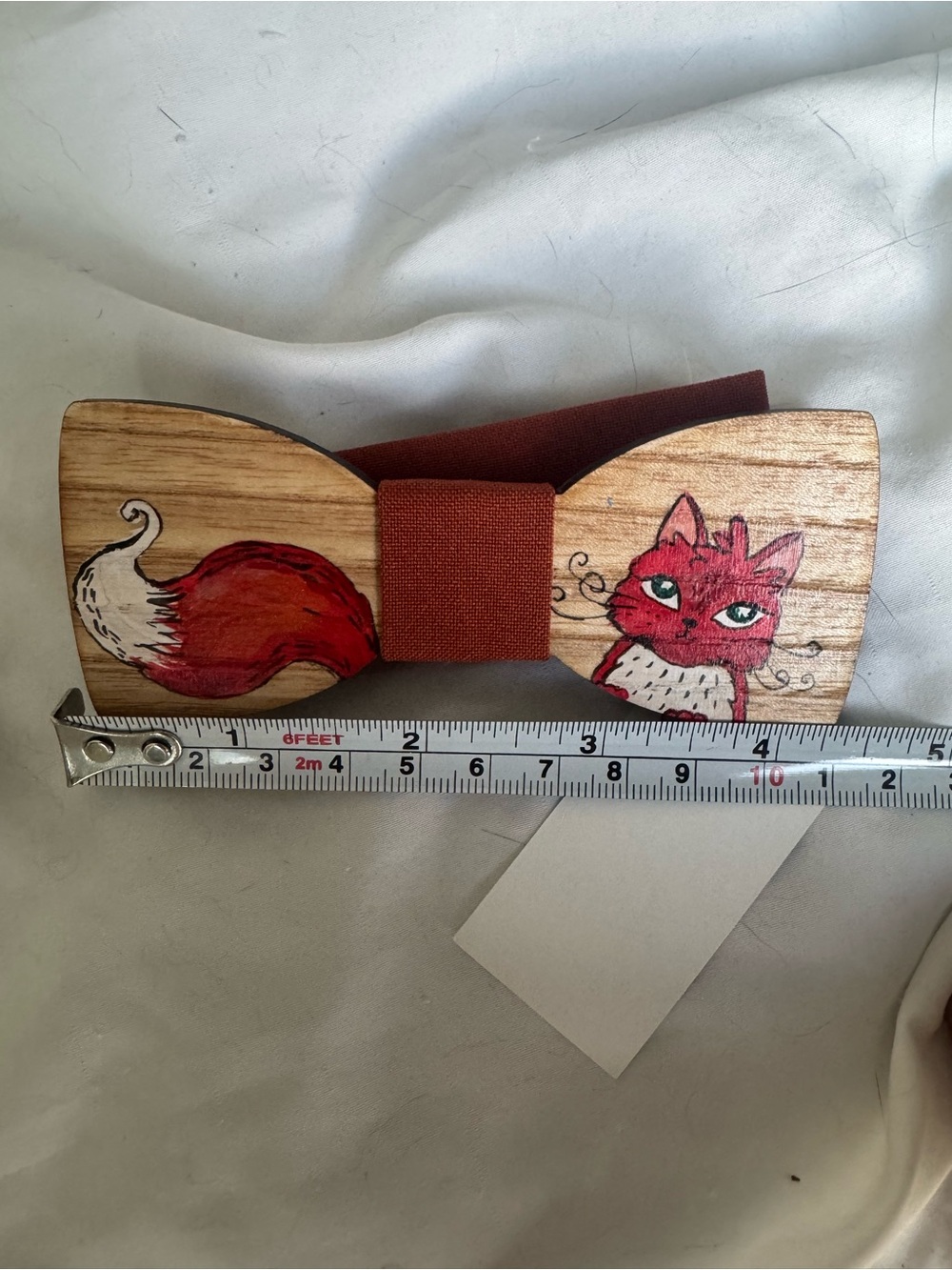 Hand-Painted Red Fox Kids Wooden Bow Tie with Elastic Band